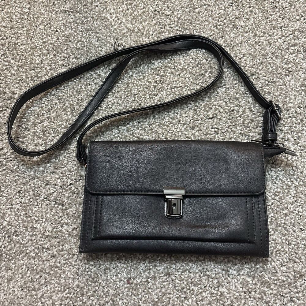 Black Crossbody Wallet Clutch Bag Slim Organizer Purse Adjustable Strap